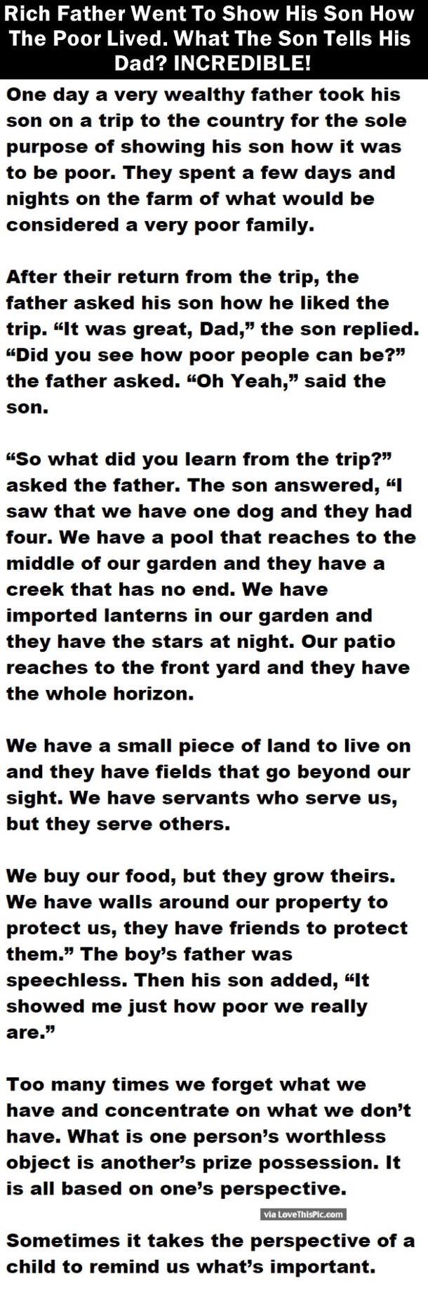 A Rich Father Went To Show His Son How the Poor Lived. What The Son Tells His Dad? INCREDIBLE!