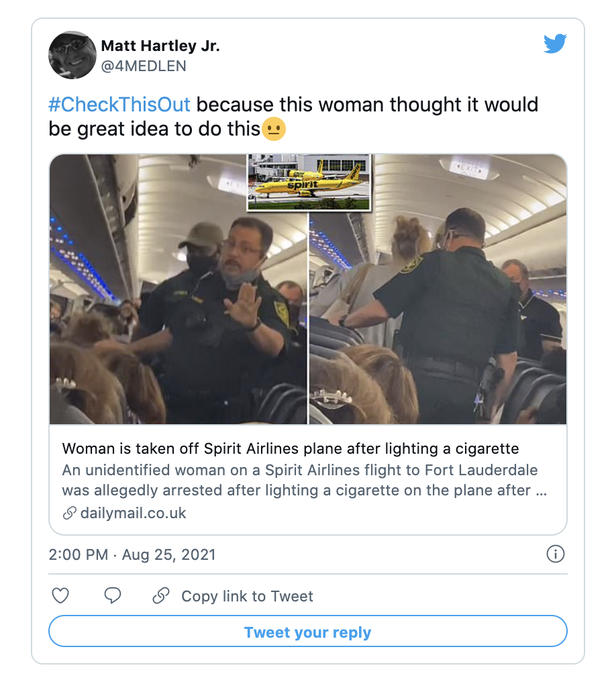 A Woman is kicked off of a flight after she lights a cigarette and blows smoke in another passenger's face - picture 3