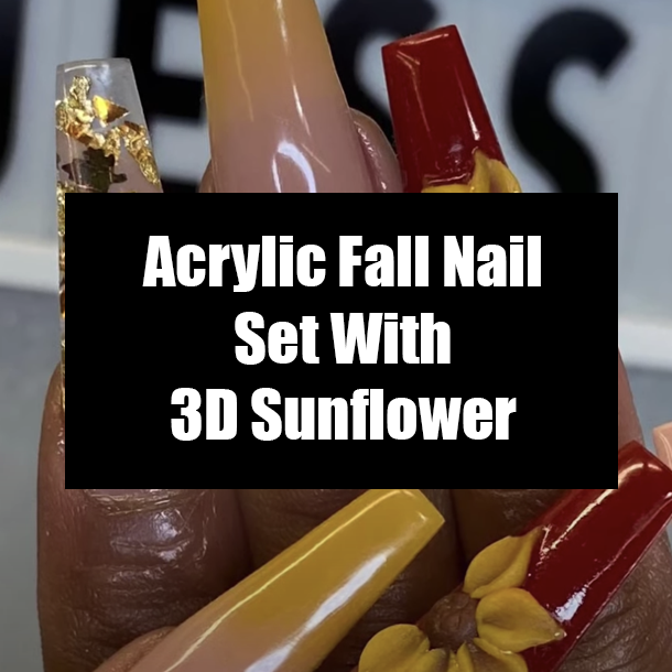 Acrylic Fall Nail Set With 3D Sunflower
