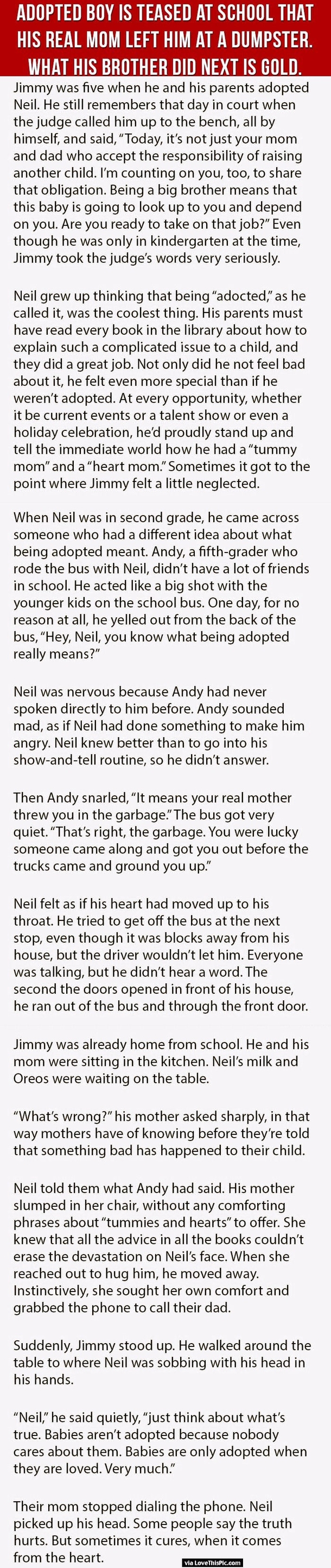 Adopted Boy Is Teased At School That His Real Mom Left Him At A Dumpster. What His Brother Did Next Is Gold.