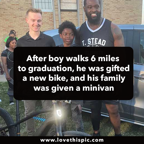 After boy walks 6 miles to graduation, he was gifted a new bike, and his family was given a minivan