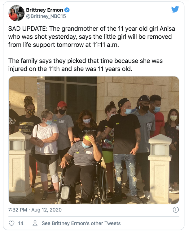 An 11-year-old girl who was shot in the head, will be removed from life support today - send prayers - picture 2