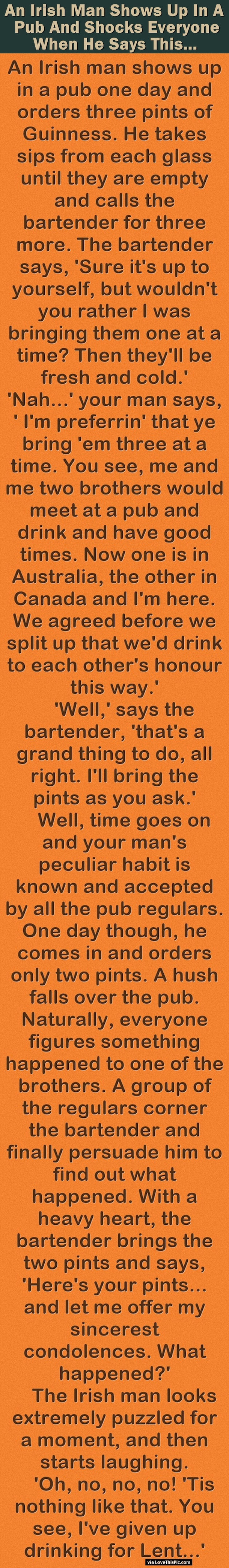 An Irish Man Shows Up In A Pub And Shocks Everyone When He Says This...
