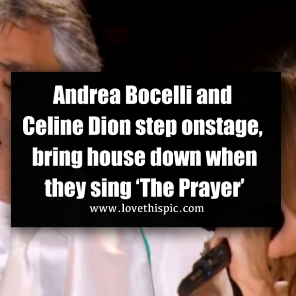 Andrea Bocelli and Celine Dion step onstage, bring house down when they sing ‘The Prayer’