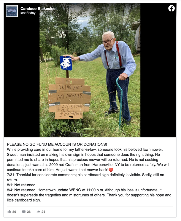 Anonymous donor buys brand new lawn mower for 85 year old man who had his stolen - picture 2