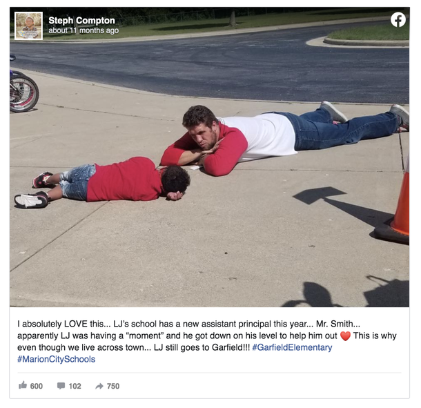 Assistant principal lays on the ground to help comfort kids with special needs having a hard day - picture 3