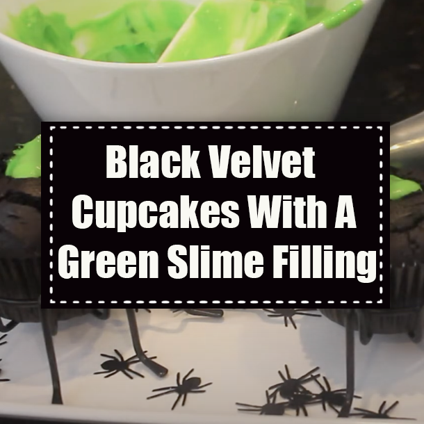 Black Velvet Cupcakes With A Green Slime Filling