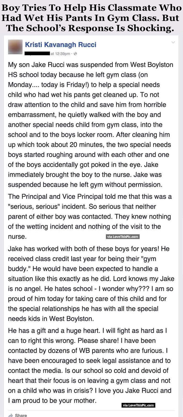 Boy Tries To Help His Classmate Who Had Wet His Pants In Gym Class But The School’s Response Is Shocking.