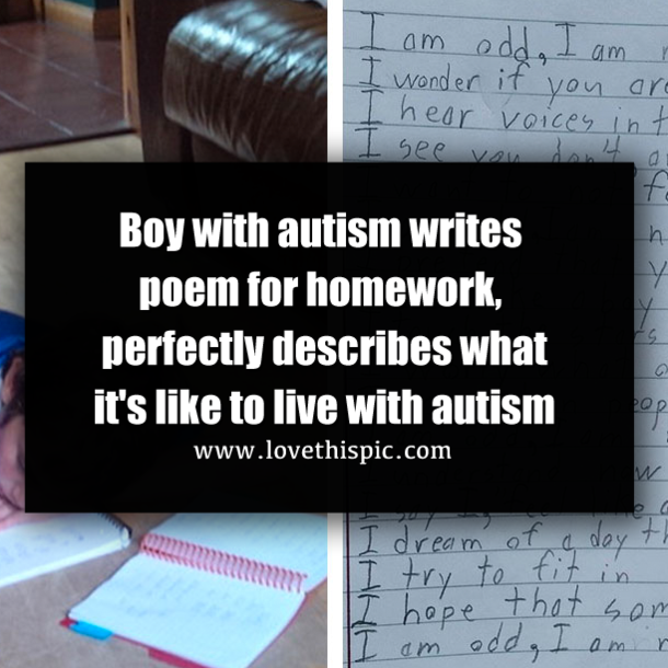 Boy with autism writes poem for homework, perfectly describes what it's like to live with autism