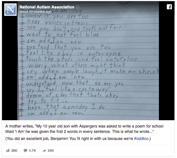 Boy with autism writes poem for homework, perfectly describes what it's like to live with autism - picture 4