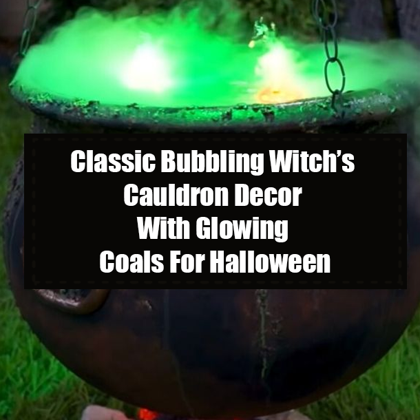 Classic Bubbling Witch’s Cauldron Decor With Glowing Coals For Halloween