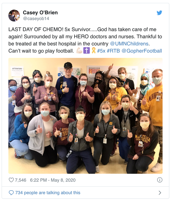 College football player survives and beats cancer for the fifth time in his life, let's celebrate his win! - picture 2