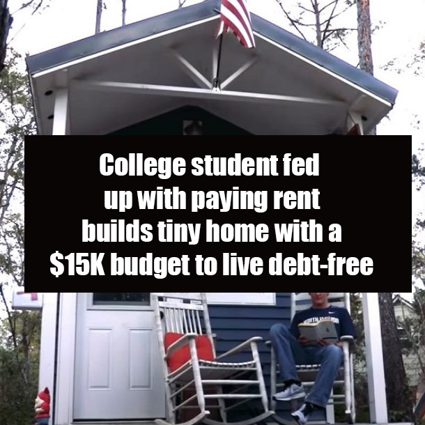 College student fed up with paying rent builds tiny home with a $15K budget to live debt-free