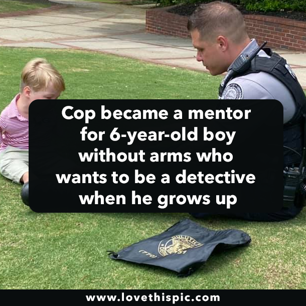Cop became a mentor for 6-year-old boy without arms who wants to be a detective when he grows up