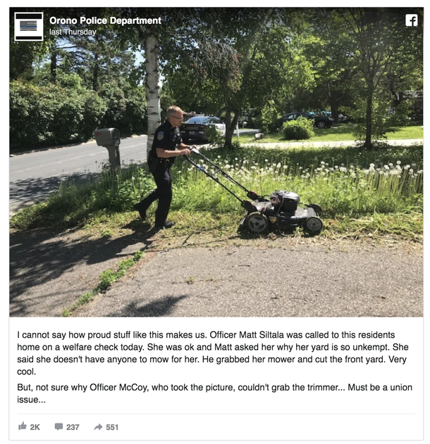 Cop Makes A Welfare Check For Elderly Woman, Notices Her Yard And Grabs A Lawn Mower Quickly - picture 2