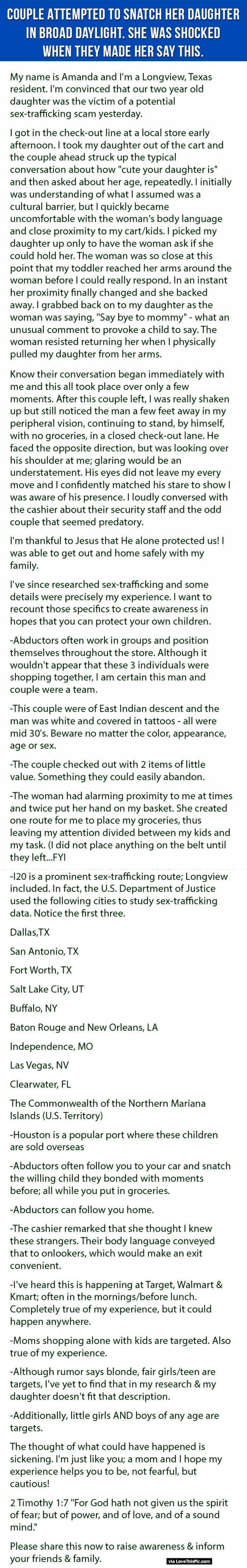 Couple Attempted To Snatch Her Daughter In Broad Daylight. She Was Shocked When They Made Her Say This.