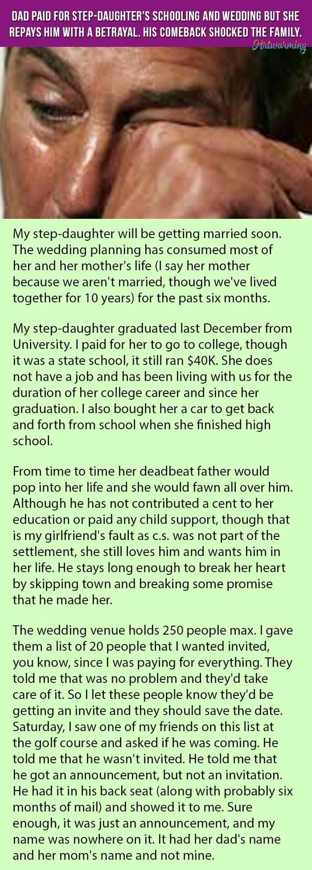 Dad Paid For Step-Daughter’s Wedding And School. Then She Stabs Him In The Back. Here’s His Response - picture 2