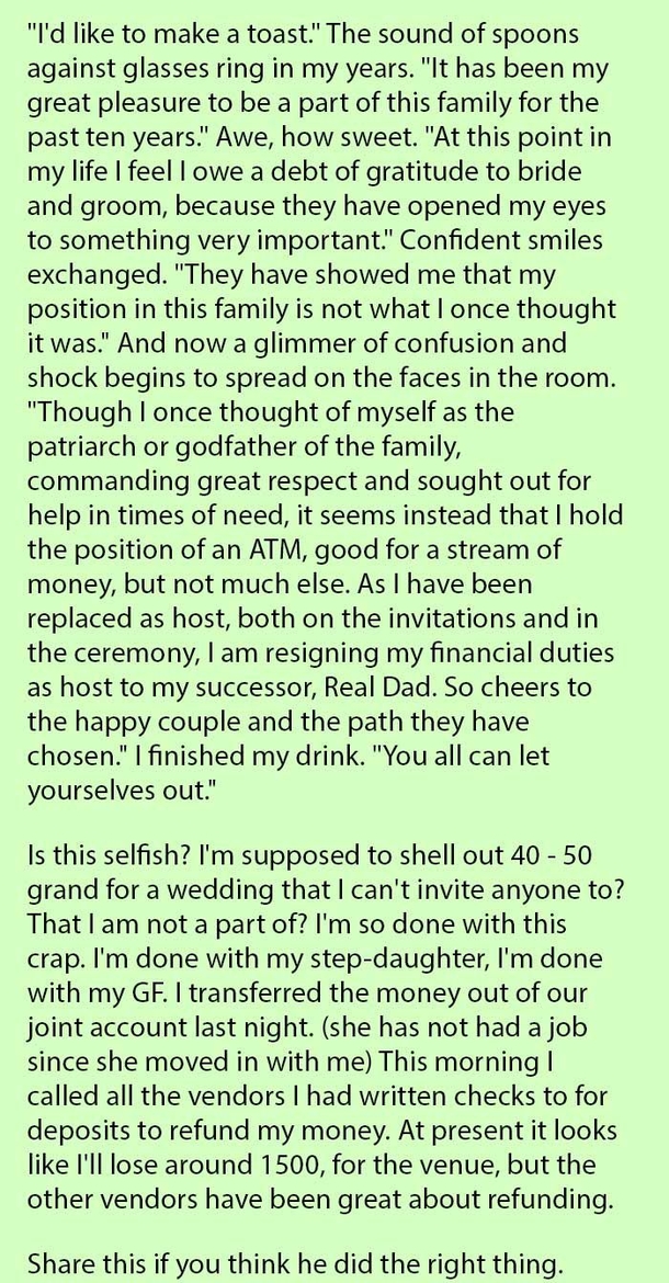 Dad Paid For Step-Daughter’s Wedding And School. Then She Stabs Him In The Back. Here’s His Response - picture 4