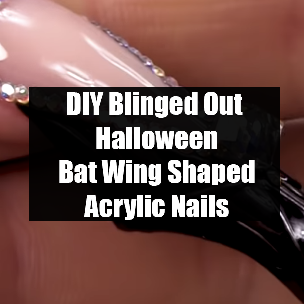 DIY Blinged Out Halloween Bat Wing Shaped Acrylic Nails