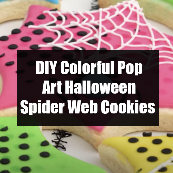 DIY Colorful Pop Art Halloween Spider Web Cookies