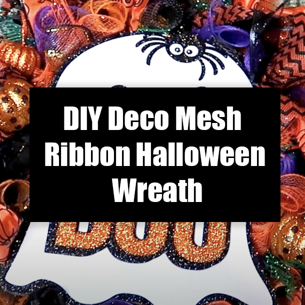 DIY Deco Mesh Ribbon Halloween Wreath