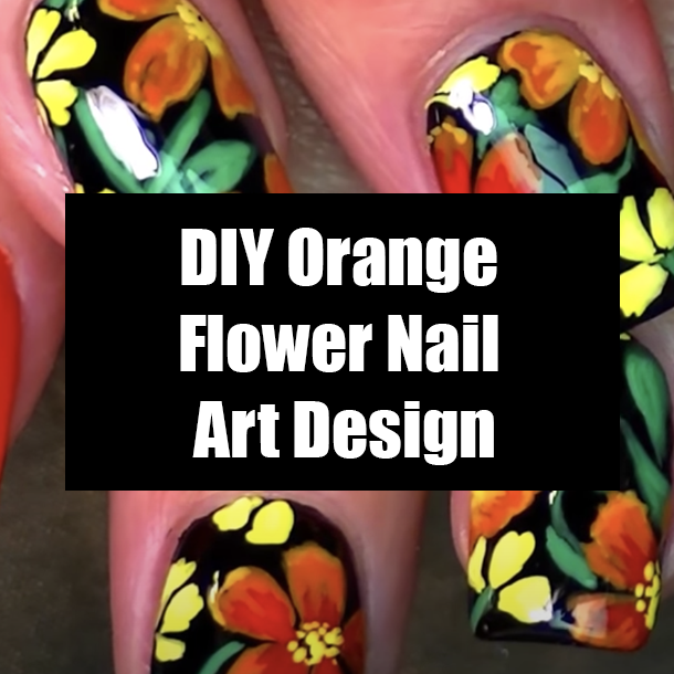 DIY Orange Flower Nail Art Design
