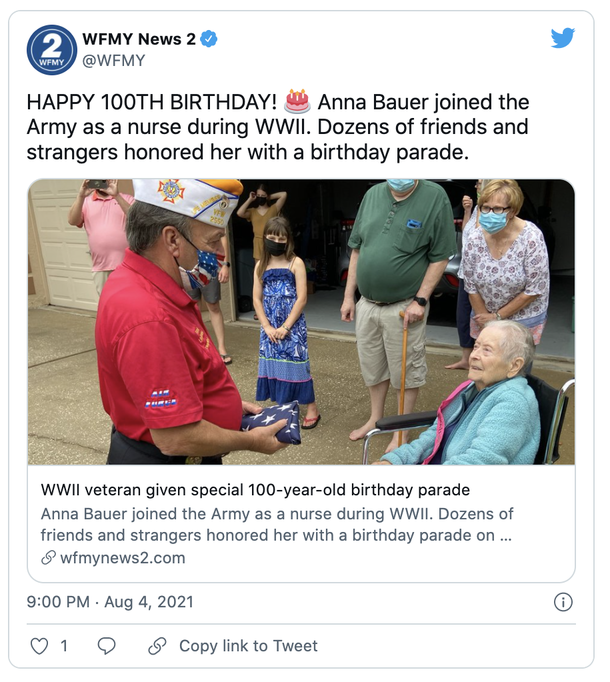 Drive-by parade take place to celebrate WWII lieutenant and nurse turning 100 years old - picture 2