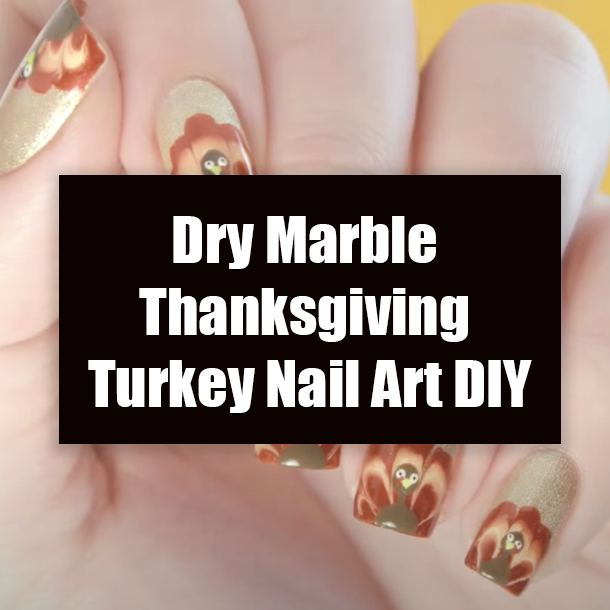 Dry Marble Thanksgiving Turkey Nail Art DIY