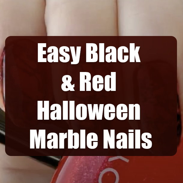 Easy Black & Red Halloween Marble Nails
