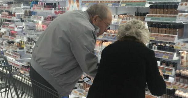 Elderly husband helping wife pick out makeup proves love never grows old - picture 2