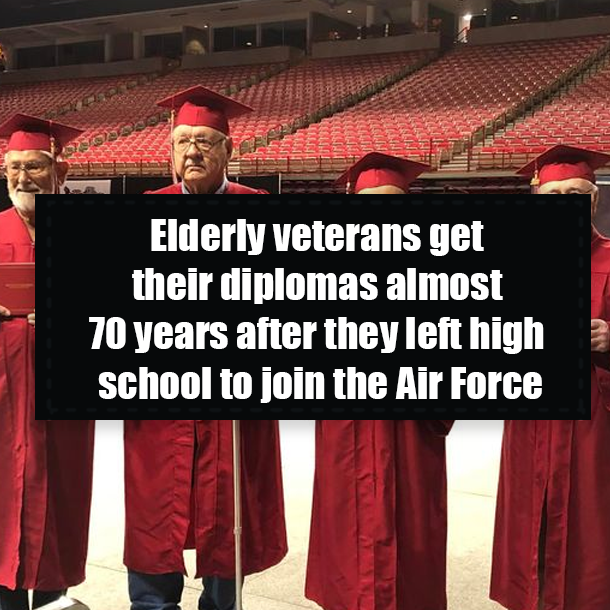 Elderly veterans get their diplomas almost 70 years after they left high school to join the Air Force