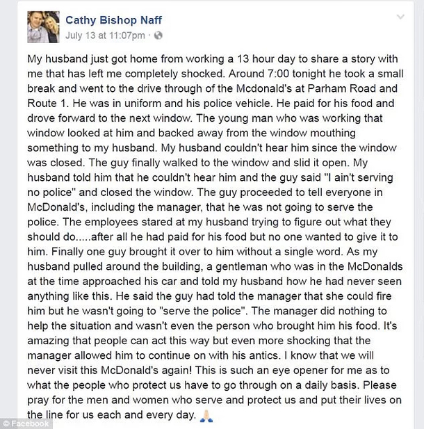 Employee At McDonalds Refuses To Serve Cop - The Reply From His Boss Is Epic - picture 4