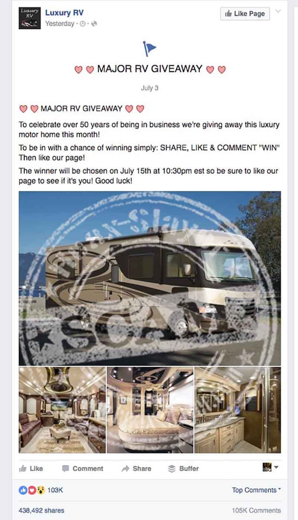 Facebook Pages Claim To Be Giving Away 'Luxury RV's - Be Aware Of This Scam - picture 2