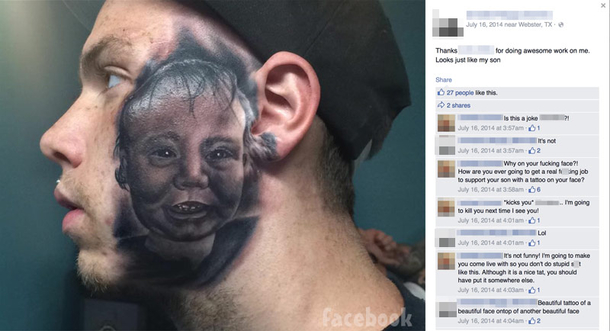 Father Gets Newborn Son's Face Tattooed On His Face But Then It Gets So Much Worse (Photos) - picture 3