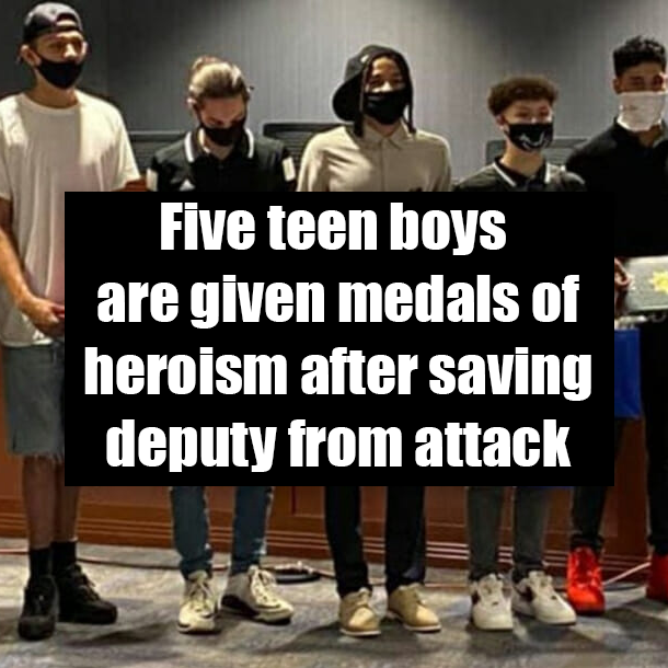 Five teen boys are given medals of heroism after saving deputy from attack
