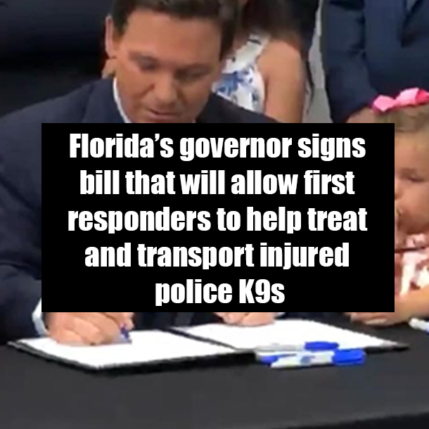 Florida’s governor signs bill that will allow first responders to help treat and transport injured police K9s