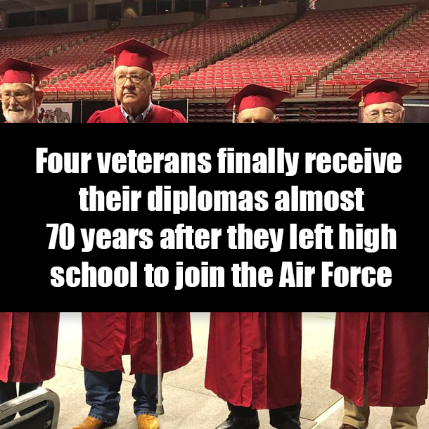 Four veterans finally receive their diplomas almost 70 years after they left high school to join the Air Force