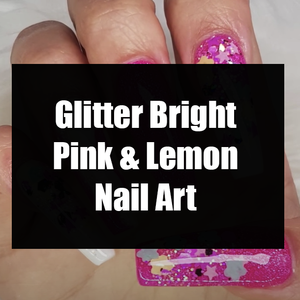 Glitter Bright Pink & Lemon Nail Art