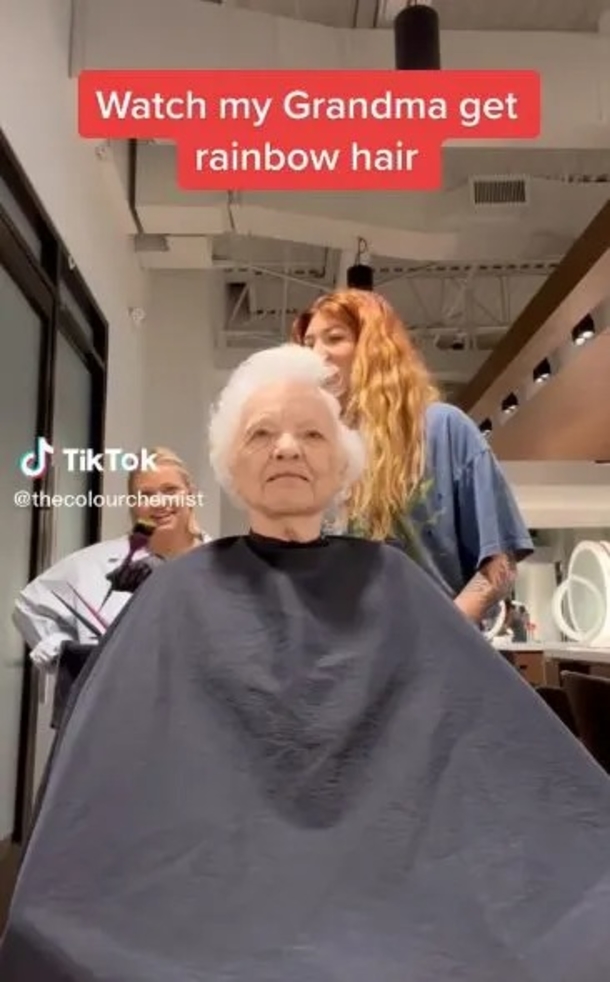 Granddaughter's Rainbow Dye Hair Coloring Leaves Grandma In Bursts Of Laughter - picture 2