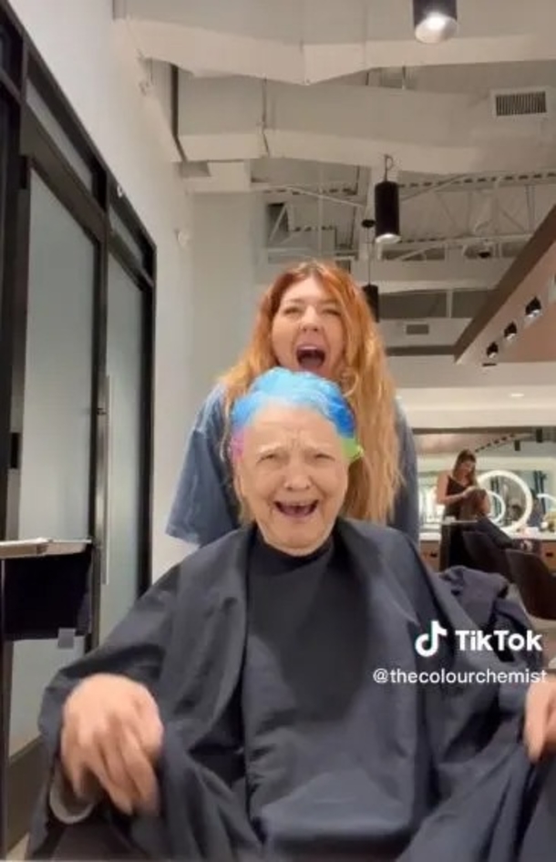 Granddaughter's Rainbow Dye Hair Coloring Leaves Grandma In Bursts Of Laughter - picture 5