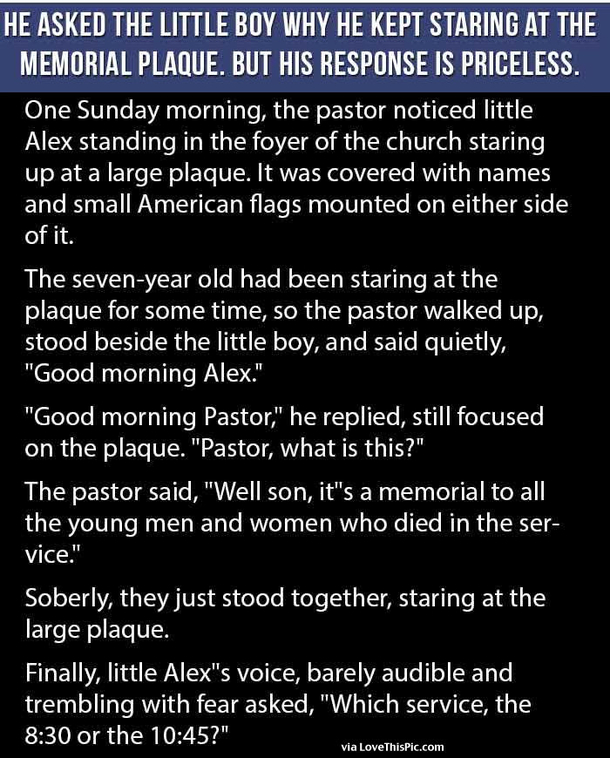 He Asked The Little Boy Why He Kept Staring At The Memorial Plaque But His Response Is Priceless
