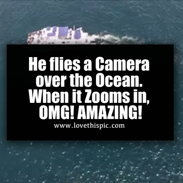 He flies a Camera over the Ocean. When it Zooms in, OMG! AMAZING!