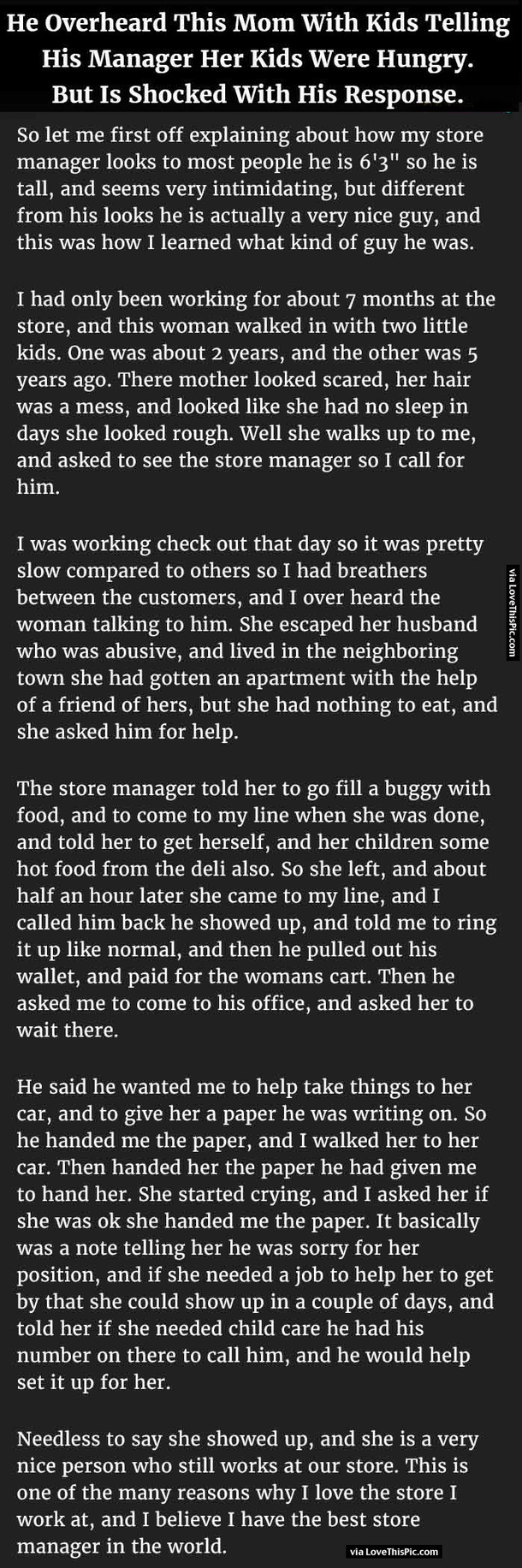 He Overheard This Mom With Kids Telling His Manager Her Kids Were Hungry But Is Shocked With His Response.