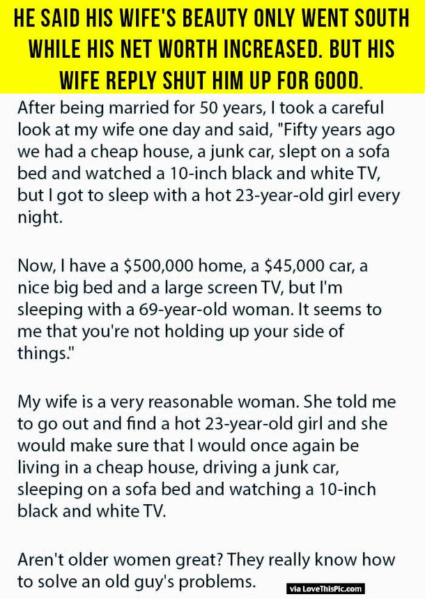 He Said His Wife’s Beauty Only Went South While His Net Worth Increased But His Wife Reply Shut Him Up For Good.