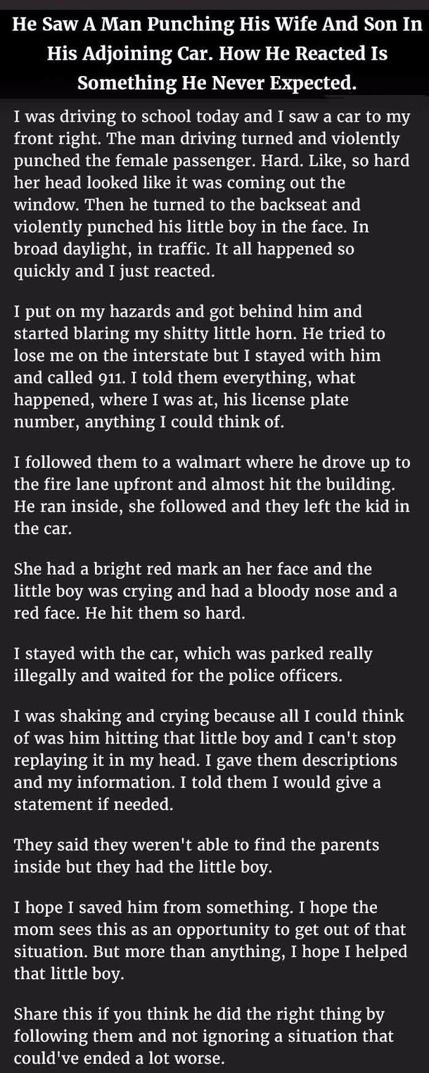 He Saw A Man Punching His Wife And Son In His Adjoining Car. How He Reacted Is Something He Never Expected.