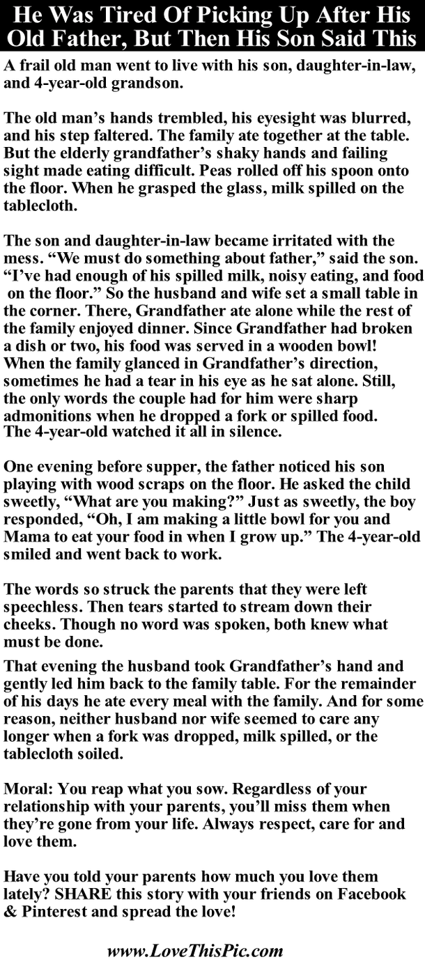 He Was Tired Of Picking Up After His Old Father, But Then His Son Said This