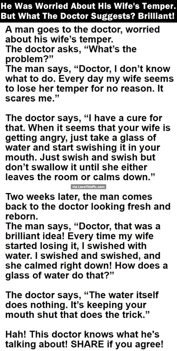 He Was Worried About His Wife's Temper. But What The Doctor Suggests? Brilliant!