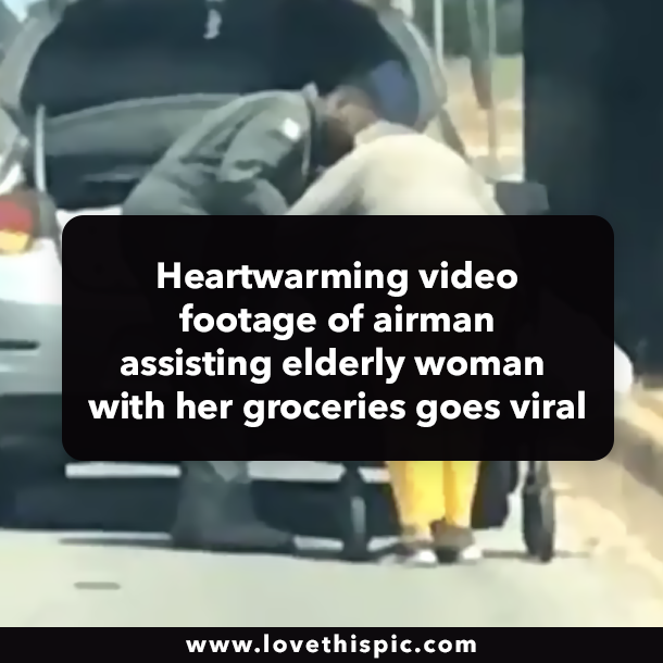 Heartwarming video footage of airman assisting elderly woman with her groceries goes viral