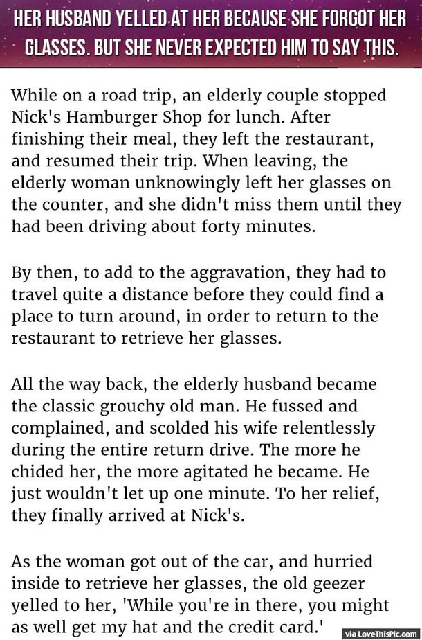 Her Husband Yells At His Wife For Forgetting Her Glasses But She Never Expected Him To Say This.