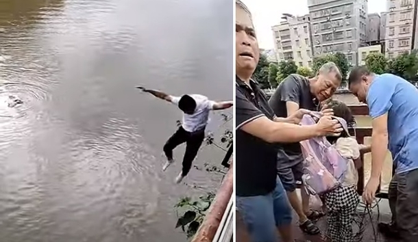 Hero Jumps To The Rescue: Brave Riverbank Jump Rescues Drowning Girl - picture 2